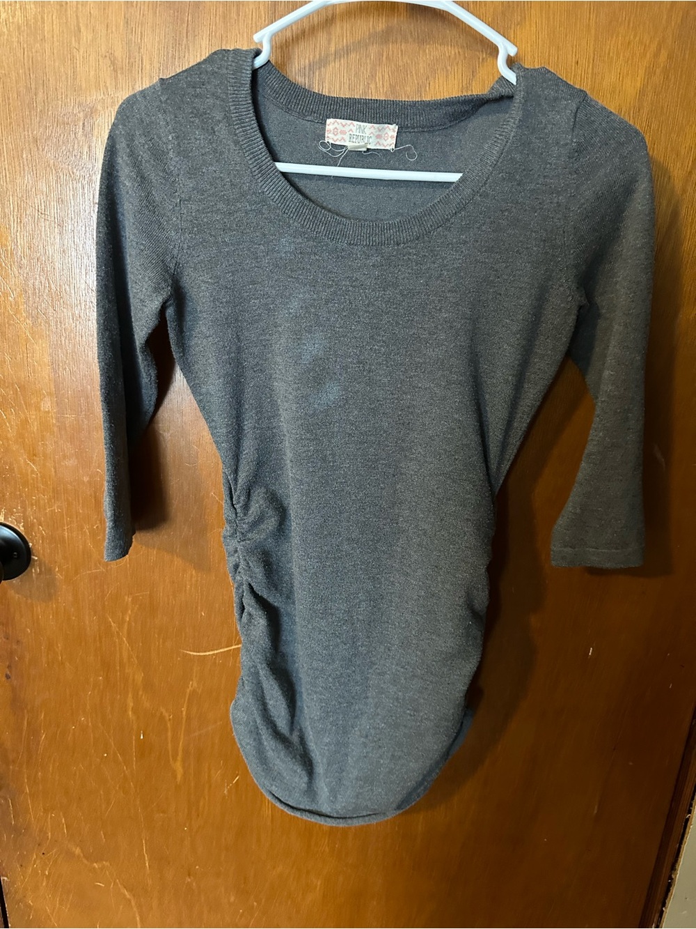 Pink Republic Charcoal Gray Long Sleeve Ruched Side Top